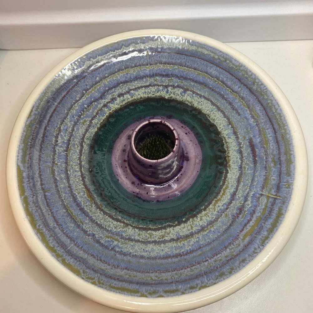 Large Ikebana Ware Flower Ceramic Vase Plate Tray Center Frog Serving 12"